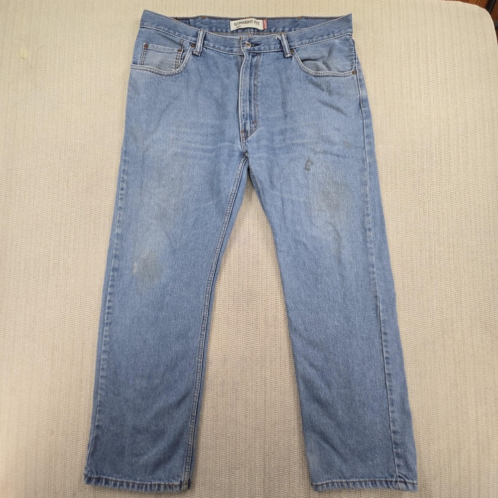 Levis 505 Jeans Mens 38x30 Light Wash Blue Straight Leg Denim Pants Classic Fit